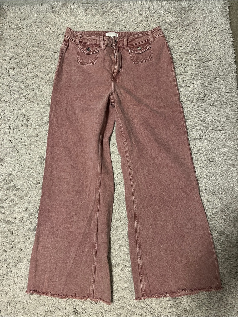 H&M Dusty Rose Wide-Leg Jeans with Frayed Hem